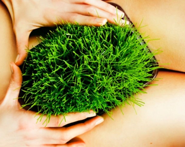 Woman Holding Grass Over Vagina