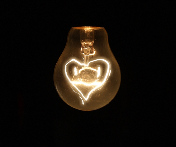 Lightbulb with Heart-Shaped Wire